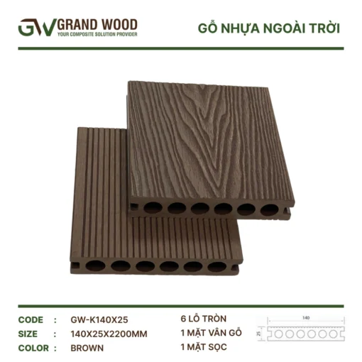 Sàn Gỗ Ngoài Trời Grand Wood Gw-k140t25 Brown