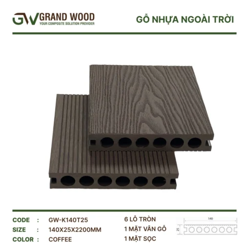 Sàn Gỗ Ngoài Trời Grand Wood Gw-k140t25 Coffee