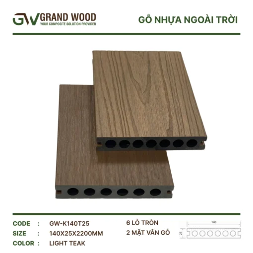 Sàn Gỗ Ngoài Trời Grand Wood Gw-k140t25 Light Teak