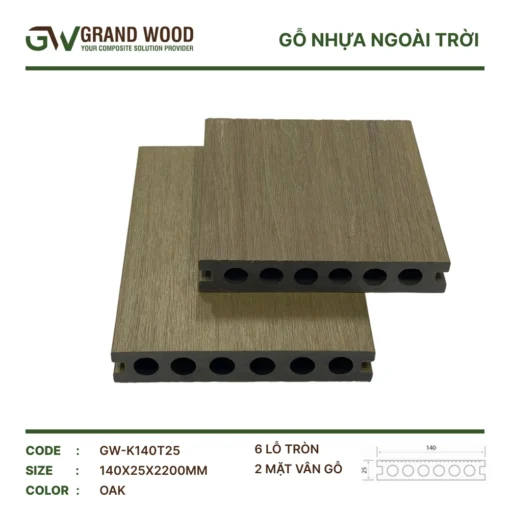 Sàn Gỗ Ngoài Trời Grand Wood Gw-k140t25 Oak