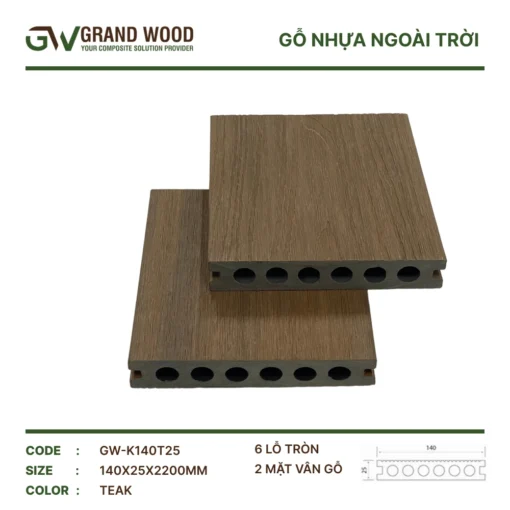 Sàn Gỗ Ngoài Trời Grand Wood Gw-k140t25 Teak