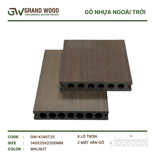 Sàn Gỗ Ngoài Trời Grand Wood Gw-k140t25 Walnut