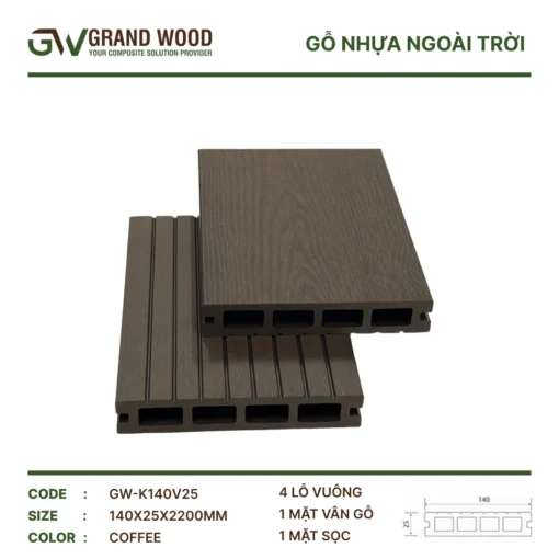 Sàn Gỗ Ngoài Trời Grand Wood Gw-k140v25 Coffee