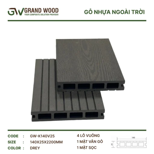 Sàn gỗ ngoài trời Grand Wood GW-K140V25 Grey