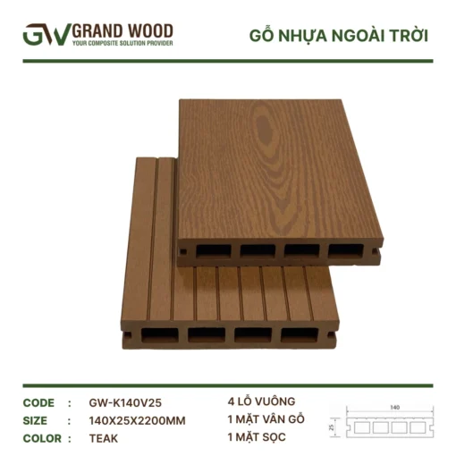 Sàn Gỗ Ngoài Trời Grand Wood Gw-k140v25 Teak