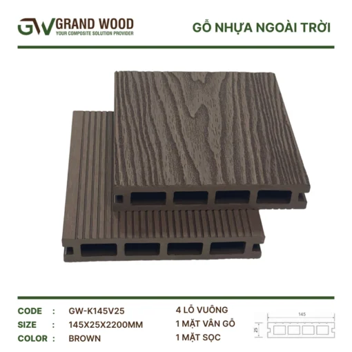 Sàn Gỗ Ngoài Trời Grand Wood Gw-k145v25 Brown