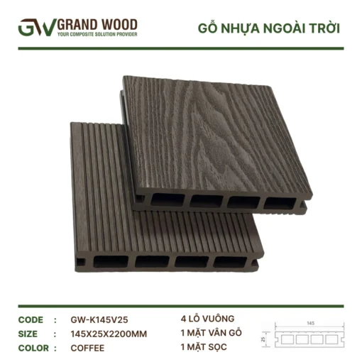 Sàn Gỗ Ngoài Trời Grand Wood Gw-k145v25 Coffee