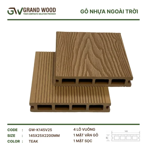 Sàn Gỗ Ngoài Trời Grand Wood Gw-k145v25 Teak