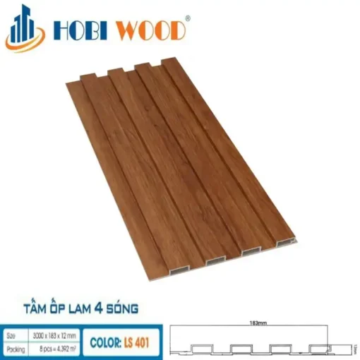 Tấm ốp Lam 4 Sóng Thấp Hobi Wood Ls401