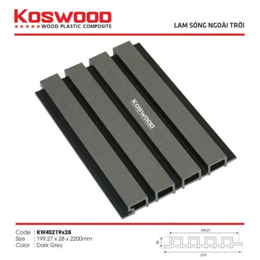 Tấm ốp lam sóng Koswood KW4S219x28 Dark Grey